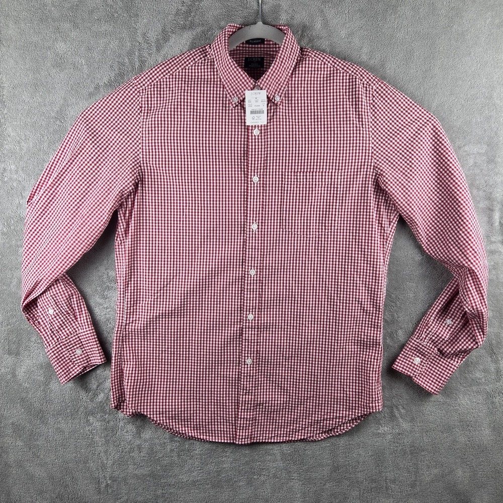 NWT J.Crew Classic Fit Flex Washed Button Up Shirt Red Check Mens M MSRP $89 - Picture 1 of 13